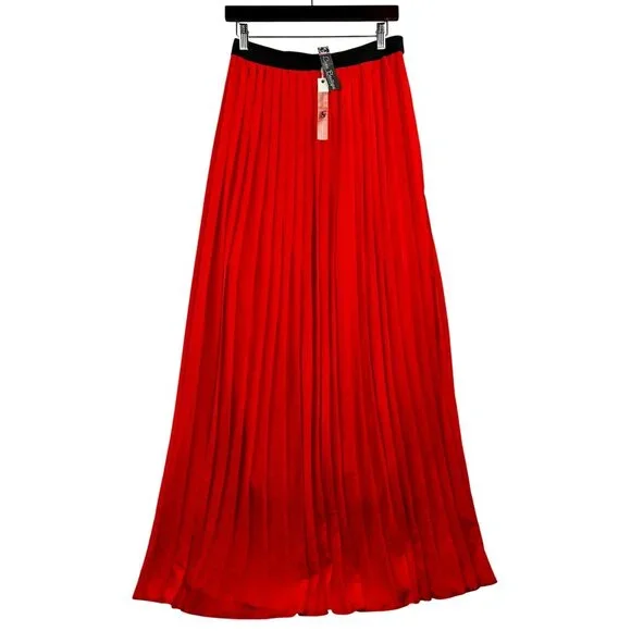 NWT YA Los Angeles‎ Maxi Accordion-Pleated Silk-Blend Boho Romantic Skirt Sz L